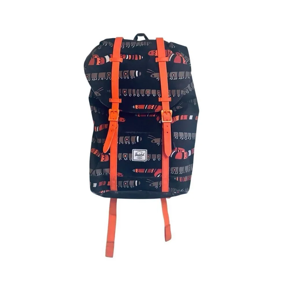 Herschel Supply Co Caterpillar Print Backpack Little America Style Black Orange